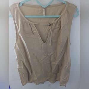 XCVI Linen Blend Sleeveless Top Tan Beige L
